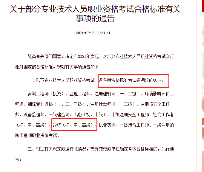 2021年高級經(jīng)濟師考試合格標準為60分