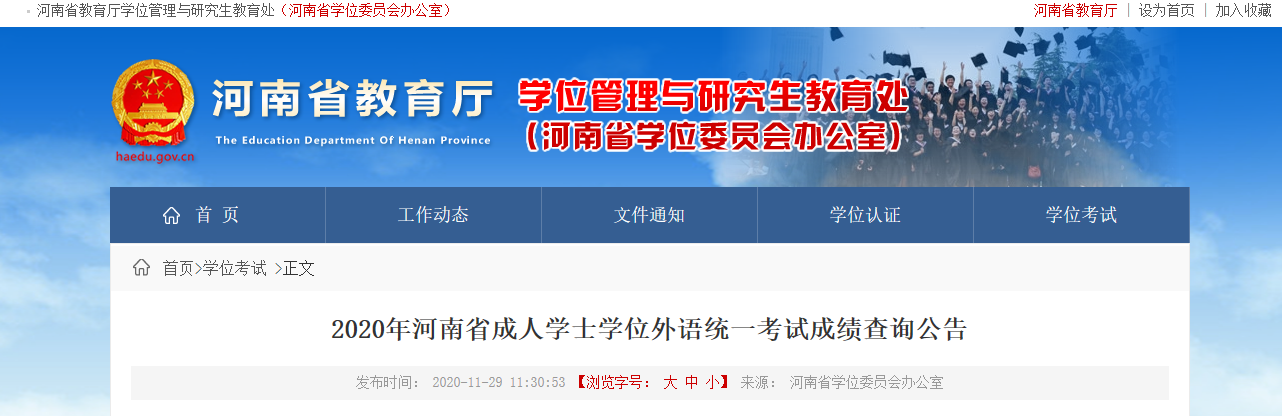 2020年河南學位英語考試成績查詢