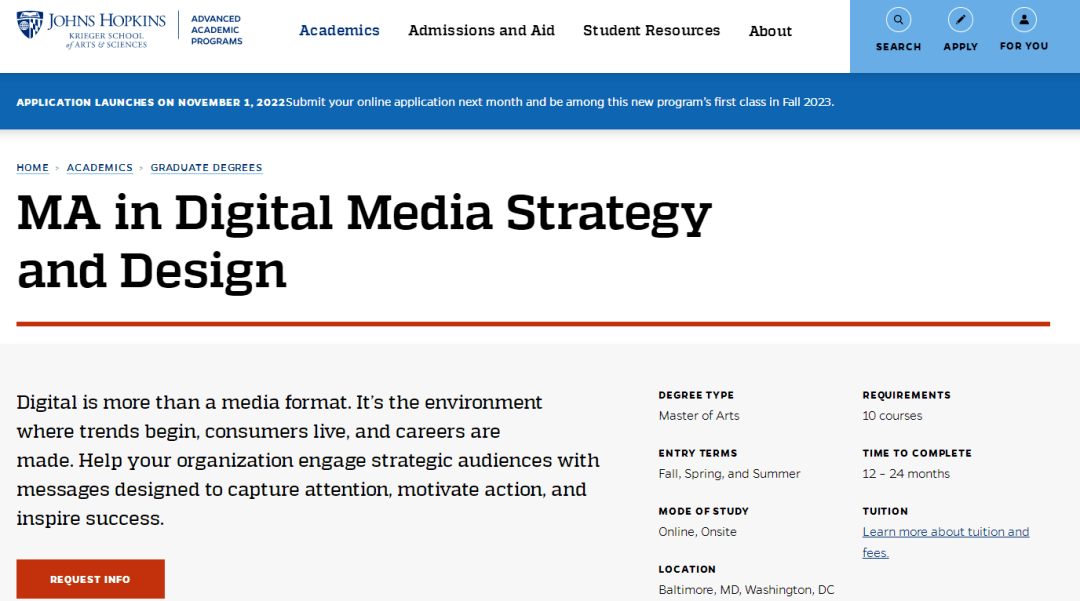 Johns Hopkins University new master